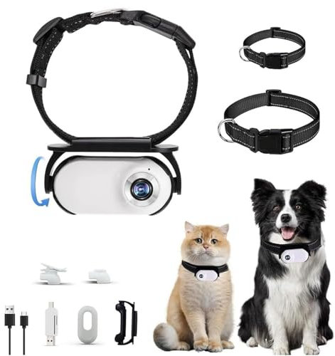 Baomaeyea Katzen-Kamera-Halsband, 360° drehbar, kabellos, für Katzen und Hunde, Kamera, 1080P HD, kein WLAN erforderlich, Action-Kameras für Hunde, Katzen, drinnen und draußen (weiß)