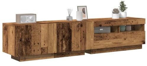 WSJHUHK Entertainment-Center und TV-Möbel, TV-Möbel mit LED-Leuchten aus antikem Holz, 180 x 35 x 40 cm, Ingenieurholz