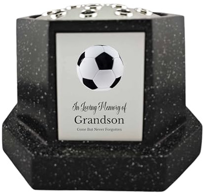 In Loving Memory Of Memorial Octagon Rose Bowl Grave Marker Flower Pot Vase With Football Design Dad & Lots More Black/Silver (UV PRINTED) (Grandson)