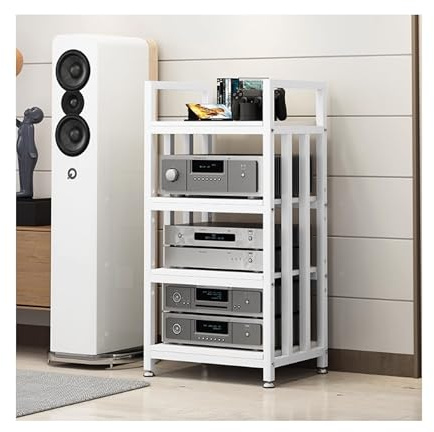 Mobile hifi Supporto multimediale AV Rack stereo con ruote Scaffali audio-video moderni Supporto per giradischi per riunioni, soggiorno, sala di registrazione(White,50x40x100cm)