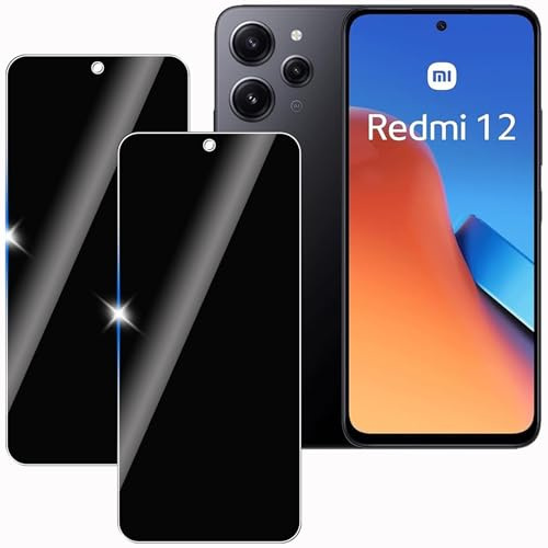 KULAIKE 2 Stück Sichtschutz für Xiaomi REDMI 12, Anti-Spähen Privatsphäre Schutzfolie,Anti-Spy Panzer Schutz Glas Folie,Blickschutzfolie, 9H Härte, Anti-Kratzer, Stoßfest