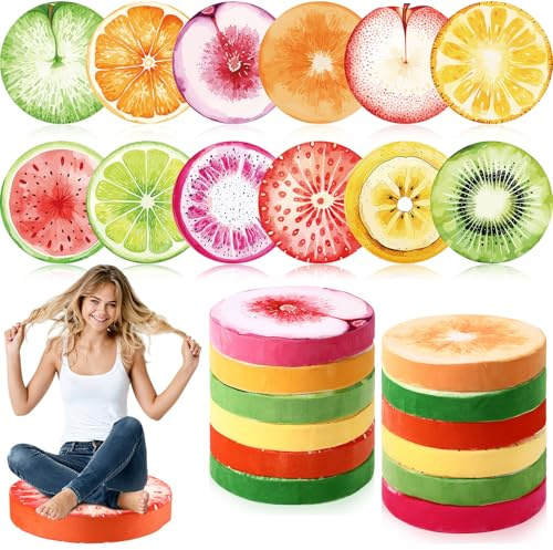 GlikCeil 12 Pcs Round Fruit Floor Pillows for Kids Carpet Circles Floor Cushions for Classroom 15.35'' Circle Flexible Seating Cushions Supplies Group Activity Marker for Kindergarten Playroom