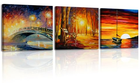 PIY PAINTING Stampe Su Tela Con Tramonto Romantico, Canvas Quadri Su Tela Moderni Soggiorno, Stampe d'Arte, Quadro Camera Da Letto, Ufficio, Quadri Da Parete Corridoio, Set Di 3, 30x30 cm