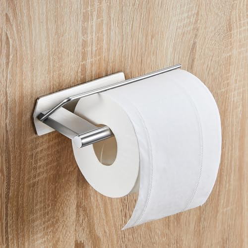 Toilettenpapierhalter Ohne Bohren, Toilettenpapierhalter aus Metall, Selbstklebender Toilettenpapier Aufbewahrung, Großer Klorollenhalter Aufhängen für Badezimmer, Küche, Waschraum (Silber)
