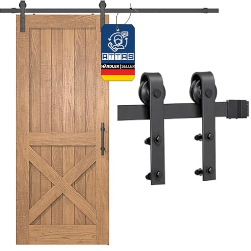 ATTAS 200cm Schiebetürbeschlag Schiebetürsystem - inkl. Montagematerial und Bodenführung, Laufschienen für Schiebetür Komplettset | für Innentüren