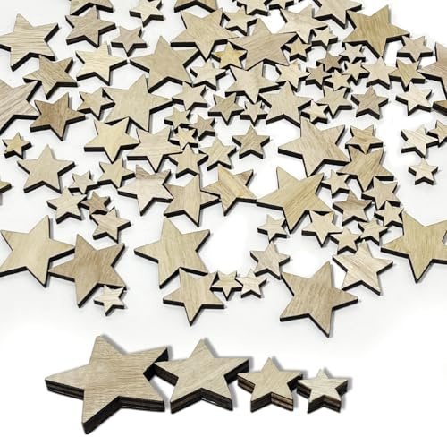 100 Stück Holzsterne zum Basteln Gemischt 1,5/2 /3/4 cm | Streudeko Sterne Weihnachten Holz kleine Sterne, Tischdeko, Weihnachtsdeko, Natürliche Weihnachten Party DIY Handwerk