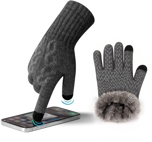 MAGISDU Alpaca Gloves Women Touch Screen Fleece Lined - Thermal Winter Gloves for Ladies with Anti-Slip Grip and Elegant Cable Jacquard for Ski Scooter Driving Running Dog Walking Smartphone