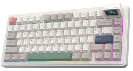 EPOMAKER RT82 Teclado Mecánico Inalámbrico con Pantalla, Sea Salt Silent | Personalizable con VIA, 2.4GHz/USB-C/BT5.0, RGB, Gasket, Amortiguado de 5 Capas, Teclas PBT, Hot-Swap, US ANSI