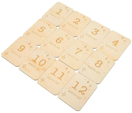 CLISPEED 12Pcs Wooden Monthly Milestone Cards with Fine Grain Design for Newborn Boy Girl Photo Props and Keepsake Commemorative Discs