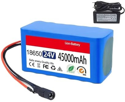 KHUKHU Batería de Litio de 24 V, 100 Ah, 18650, 7S3P, for Bicicleta eléctrica y ciclomotor + Cargador de 2 A(1pcs 45000mah)