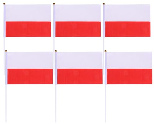 GANAZONO 50 Piezas Unidades Banderas de Mano Pequeñas de Polonia Banderas de País para Fiestas Eventos Deportivos y Celebraciones Decoración Ligera y Portátil