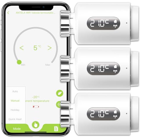ANTELA Valvola Termostatica Intelligente Wifi, Smart Termostato per Termosifone, Gestione Smart del Riscaldamento via Smart Life APP, 3Pz