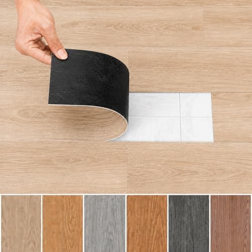 Viitech 5,02m² Vinylboden Selbstklebend, 36 Fliesen 91,4cm x 15,24cm (Dicke 2mm) PVC Bodenbelag Selbstklebend, Rutschfeste Wasserfest Schneidbar Holzoptik Vinylboden Selbstklebends (Eiche Hell)