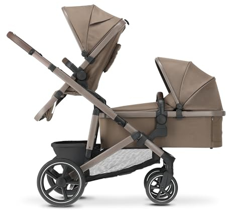 Deryan Evy V2 barnvagn för 2 barn, 0 till 4 år – för nyfödda, småbarn i förskoleåldern – babybuggy upp till 50 kg – babyvagn – resa barnvagn 2 i 1 komplett set – Hassel