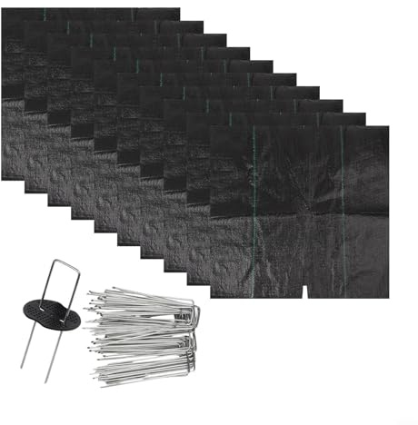 Garden Protection Mats 10pcs with 50 Ground Pegs for Tree Disc Mulching and Grass Suppression, Suitable for Flower Beds and Vegetable Gardens (60cm)
