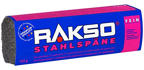 RAKSO Virutas de acero finas - 150 g, 1 banda, lija madera porosa, elimina la suciedad muy gruesa, material aislante y filtrante