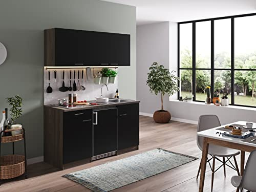 respekta Küchenzeile Oliver KB150EYSC Schwarz 150 cm Breite mit Elektrogeräten