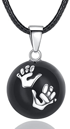 EUDORA Harmony Ball Collier Bola de Grossesse pour Femmes avec Empreinte de Main, Collier Musique Balle Pendentif pour Femme Enceinte Future Mère Cadeau Original, 76cm +114cm