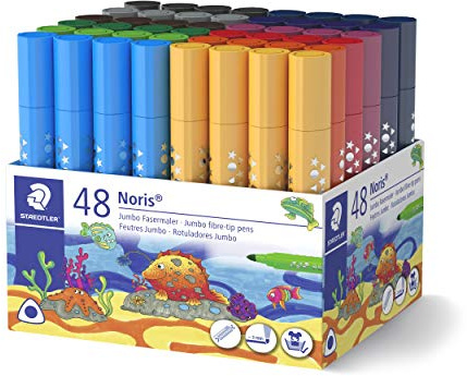 STAEDTLER Noris jumbo 328-B Filzstifte – 48 Stück, 12 Farben | Dreikantiger Fasermaler, ergonomisch, 3,0 mm – für Kinder – Art.-Nr. 328-B KP48
