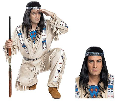 Maskworld Winnetou Kostüm mit Perücke für Herren - Indianer Western - Größe: L - Lizenz-Kostüme für Erwachsene aus den Karl-May-Filmen für Karneval und Motto-Party