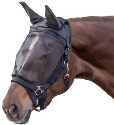 Waldhausen Fliegenmaske Premium für Halfter, mit Ohrenschutz, schwarz, WB