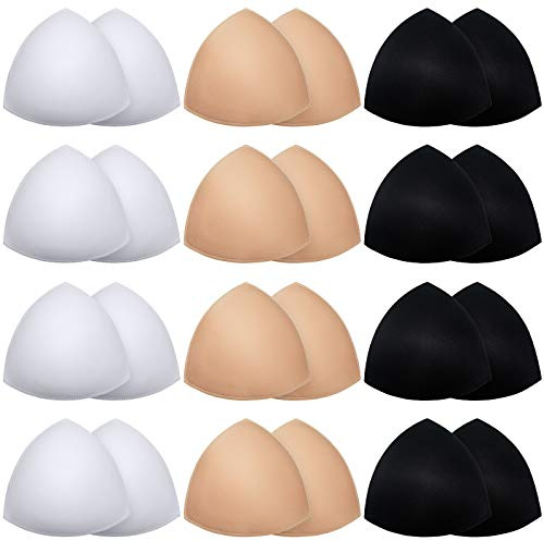 Geyoga 12 Pairs Women Triangle Bra Insert Removable Sports Bra Pads Inserts Women Replacement Pad(White, Nude Color, Black)