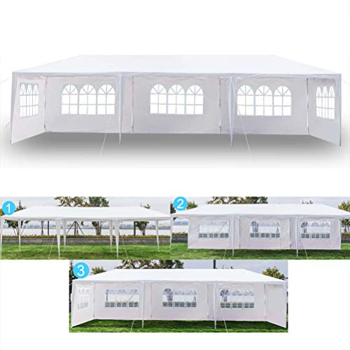 Soniker 10' x 30' Outdoor Canopy Tent White Waterproof Camping Gazebo Storage Shelter Pavilion Cater for Party Wedding Events BBQ, 5 Removable Side Walls (10x30ft, 5 Removable Sidewalls)