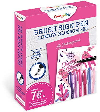Pentel SES15C Brush Sign Pen Sketching Set Cherry Blossom & quaderno