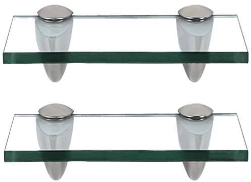 Randaco 2 ripiani in vetro trasparente con vetro di sicurezza monolocale da 8 mm e supporto, perfetti come mensola da doccia/bagno per bagno, cucina, balcone (20 x 10 x 0,8 cm)