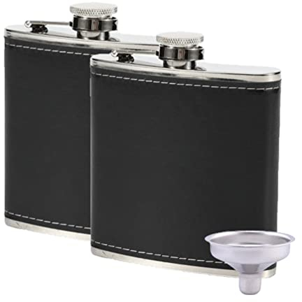 Staral 5 once fiaschetta per liquori e imbuto set di 2, fiaschetta tascabile in acciaio inossidabile a prova di perdite con rivestimento in ecopelle nera