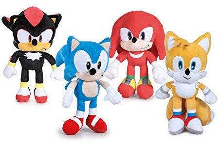 CARTOON Peluche Sonic e Amici, Knuckles, Tails, Shadow, Sonic, pupazzo 30 cm, 4 personaggi, assortito