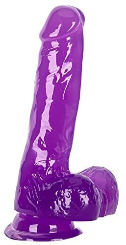 Gode Réaliste, Pénis dildo Godemichet avec gland, veines, testicules et ventouse, pour Stimulation G-spot, Godemiché Masturbation pour Femmes Hommes Couple Homosexuel (18CM, Violet-1)