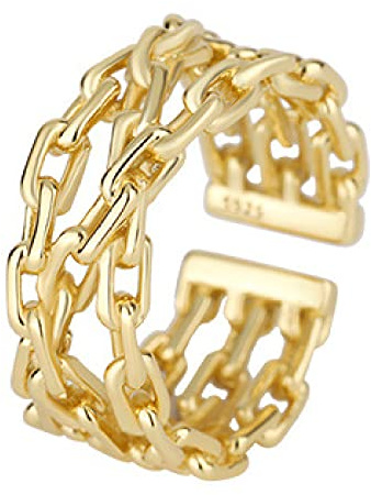 HGJH Silberringe Damen 925,Verstellbare Ringe Für Damen Kette 925Er Sterlingsilber Doppelschicht Durchbrochene Ewigkeitsringe Vergoldete Trauringe Versprechen Ringe Für Mädchen Damen
