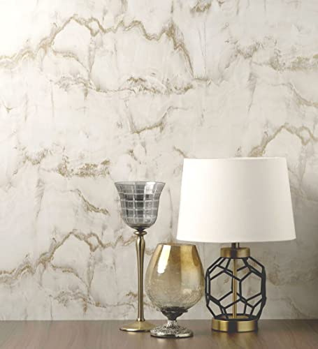 GAULAN 680936 Papier peint lessivable imitation marbre blanc avec veines beige pour mur salon cuisine chambre salle à mange tête de lit - Rouleaux de 10 m x 0,53 m