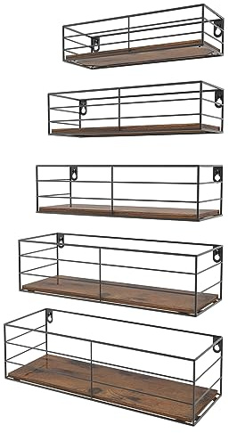 EYMPEU Floating Shelves for Wall Set of 5, Rustic Wall Shelf for Bathrooms, Bedrooms, Kitchen, Living Room, Office, Laundry room