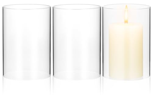 HOMSFOU 3 Stück Glaskerzenabdeckung Glaszylinder Für Säulenkerzen Transparent Kerzenschutzhülle Windschutz Für Zuhause Romantische Dekoration 3.94X8.27X2.76In