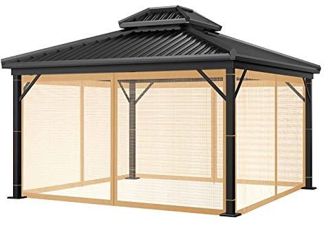 Outdoor Gazebo Mosquito Screen Netting - Garden Patio Canopy Universal Mosquito Netting, 4-Panel Screen Walls with Zipper for Gazebo Pergola (360x360x230 CM, Brown)