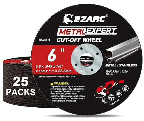 EZARC Cut Off Wheels 25 Pack, 6'' x .045'' x 7/8'' Thin Grinder Cutting Wheel, Metal & Stainless Steel Cutting Disc for Angle Grinders