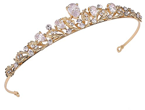 Braut Tiara, Hochzeit Diadem, Krone Kristalle Tiara, Frauen Kristall Krone, Kristalle Prinzessin Krone, Hochzeit Diadem Prinzessin Krone für Hochzeit, Braut, Brautjungfer, Abschlussball (Gold)