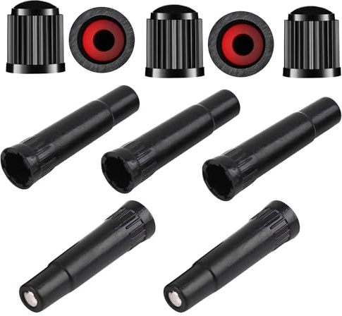 YehVeh 5 Pack Screw-on Valve Cap Stem Extension Extender Adapter + 5 Pack Universal Stem Covers Tire Valve Caps for Auto Car Wheel Bike Truck Motorcycle SUV Tyre Air Seal and Inflation