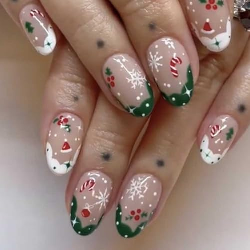 Carufin 24pcs Noël gingerbread homme chocolat maison arbre de Noël fruit flocon de neige pressé sur faux ongles (A)