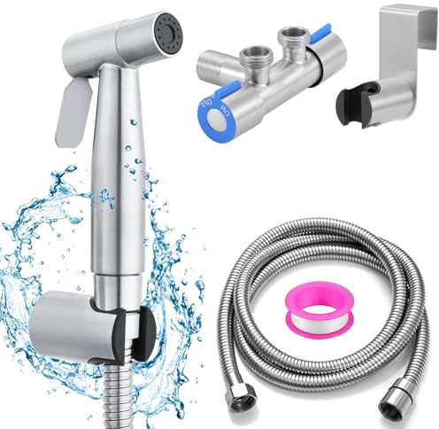 Coffee Life Plus Kit de Pulverizador de Bidé de Mano de Acero inoxidable,grifo wc,ducha inodoro,ducha bidet para wc,ducha higienica para wc,grifo bidet para wc,con Manguera y Válvula de G1/2 Soporte
