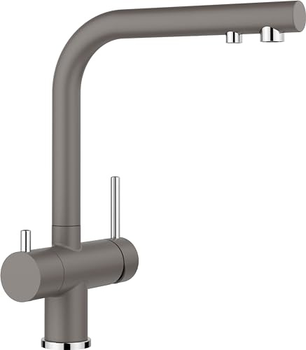 BLANCO Filtre Fontas II - Robinet de cuisine gris volcanique - Haute pression - Clapet anti-retour - Cartouche en céramique - Qualité de l'eau sûre et économe en eau - Filtre supplémentaire nécessaire