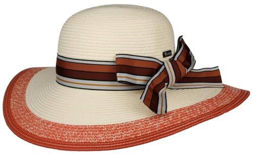 Lipodo Cortona Strohhut Mehrfarbiger Hut aus 100% Stroh Papier Eleganter Damenhut mit Schleife Made in Italy Frühjahr Sommer rot S (54-55 cm)