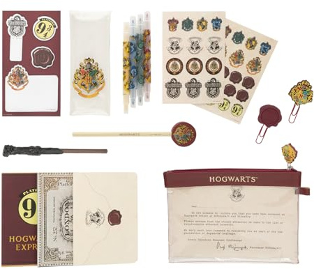 Grupo Erik Harry Potter Schreibwaren Mäppchen mit Kugelschreiber | Bleistift mit Radiergummi - Federmäppchen Groß - Büroklammern - 4 Textmarker - Notizzettel Klebend Harry Potter Fanartikel
