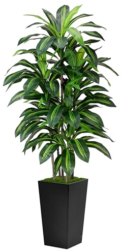 Artificial Dracaena Tree 5FT - Fake Tree with Black Tall Planter - Faux Yucca Tall Fake Floor Plant in Pot - Artificial Plant for Home Office Living Room Decor Indoor