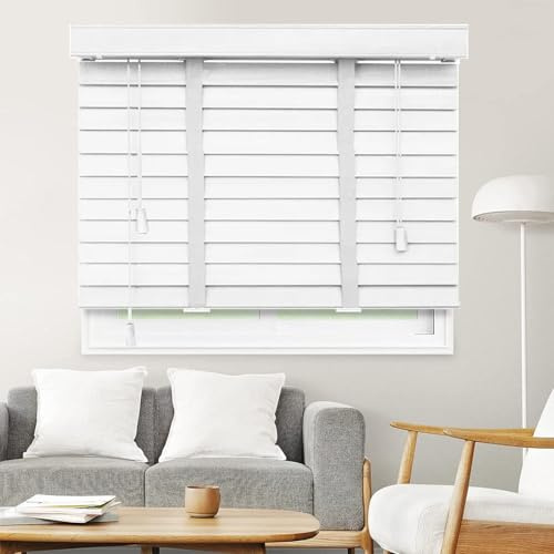 Jolan Jalousette Holz Weiß,60cm 70cm 80cm 90cm 100cm 115cm Breite Horizontaljalousien,Echtholz Jalousie Für Fenster,Sonnenschutz/Verdunkelung/Wärmedämmung Jalousetten Vorhänge,W×H-65×130cm(26 * 51in)