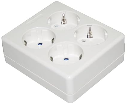 Base múltiple cuadrada 4 tomas, sin cable, 3680W 16A, fijación en pared