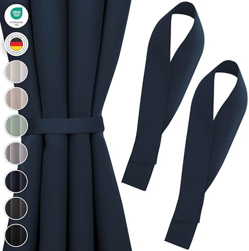 Blumtal alzapaños Cortinas Opacas x2 - sujeta Cortinas Blackout 7x25 cm - Lavable Recoge Cortinas Salon Opacas - Abrazaderas Cortinas Dormitorio - alzapaños para Cortina Opaca y termica - Azul Marino