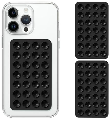 iyanzi 2 Pack Silicone Double-Sided Suction Phone Case Detachable Mount for iPhone and Android Cellphones, Strong Adhesion Holder Hands Free for Selfies and Videos - Black